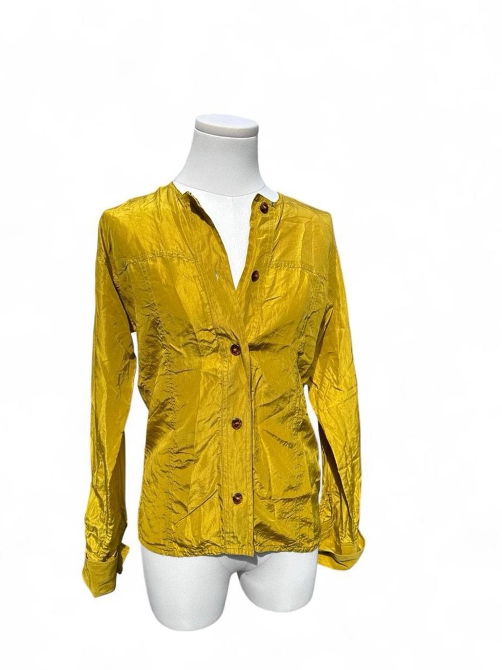 Vintage Saks 5th Avenue the works 100% silk chartreuse Yellow Button-Up - size 2